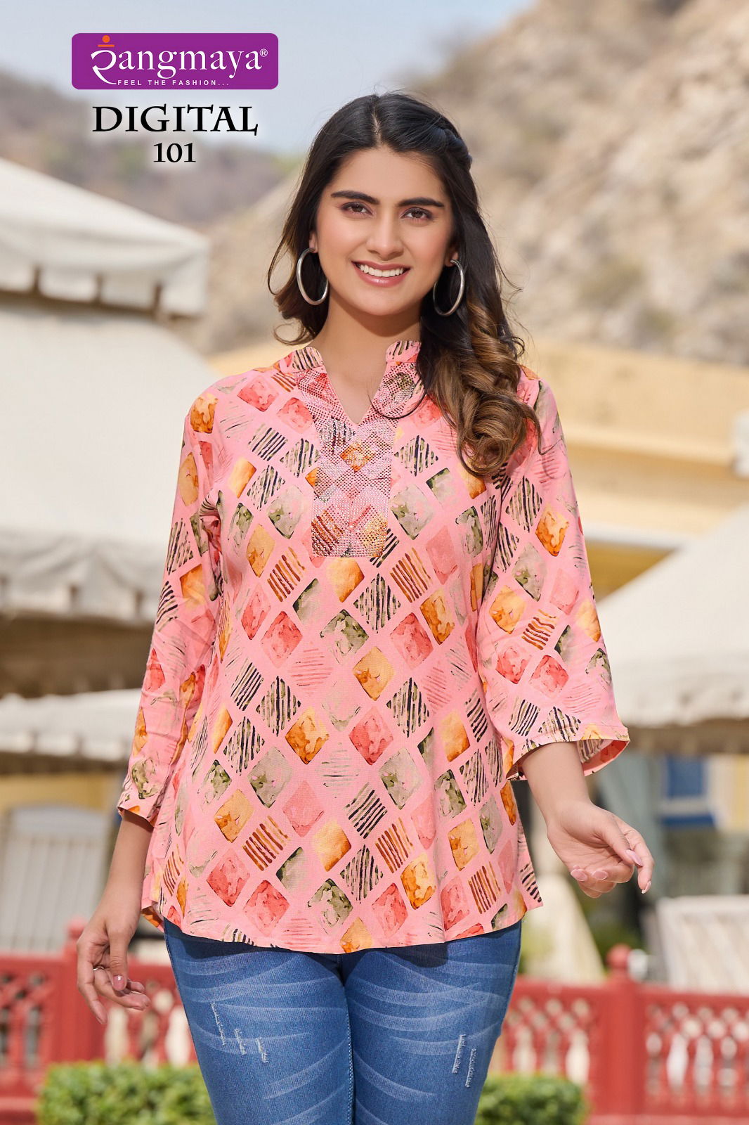 Digital By Rangmaya Printed Stretchable Western Ladies Tops Wholesale Price In Surat
